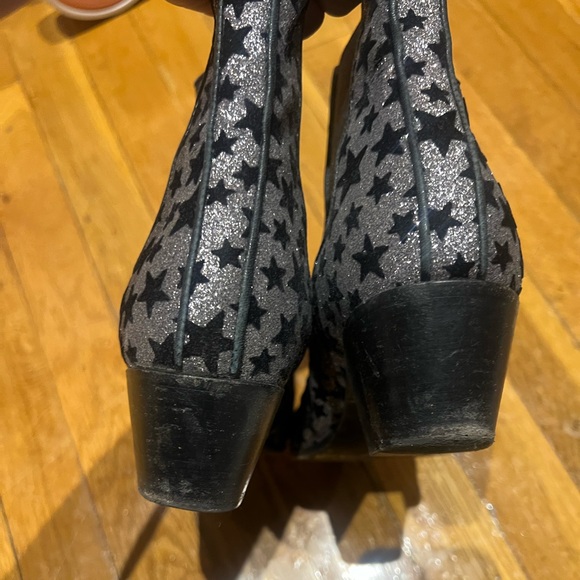Saint Laurent Women Black Silver Glitter Suede Stars Ankle Cowboy Boot - Picture 11 of 11